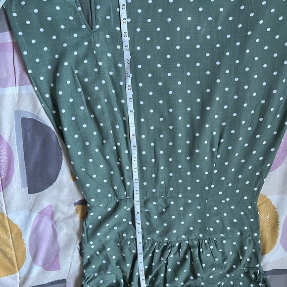 AEROPOSTALE casual Printed Square -Neck Fit & Flare Mini Dress, Green Polka Dot - Picture 12 of 13